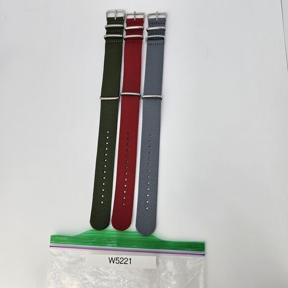 3X 22MM Nylon Canvas Watch Band 1 Piece Strap Green‎ Red Gray Men's Watch Band - Picture 7 of 7